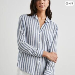 Rails Charli Echo Stripe blue white linen blend button down sz medium m